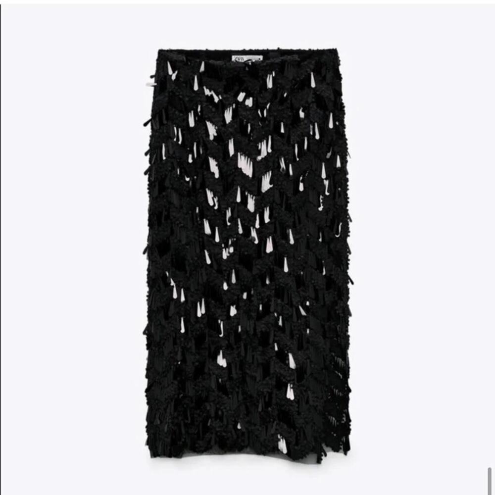 Zara Black Sequin Midi Skirt Size Extra Small XS - Picture 11 of 13